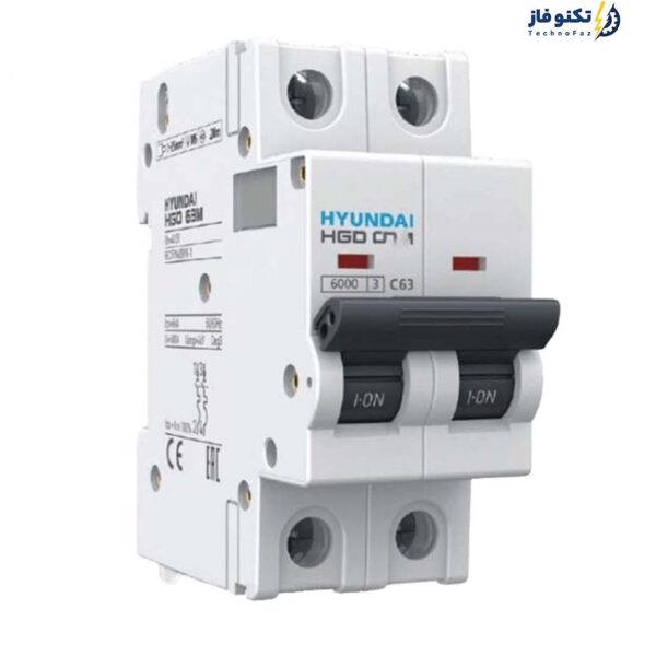 کلید مینیاتوری دو پل/دو فاز 32 آمپر hyundai